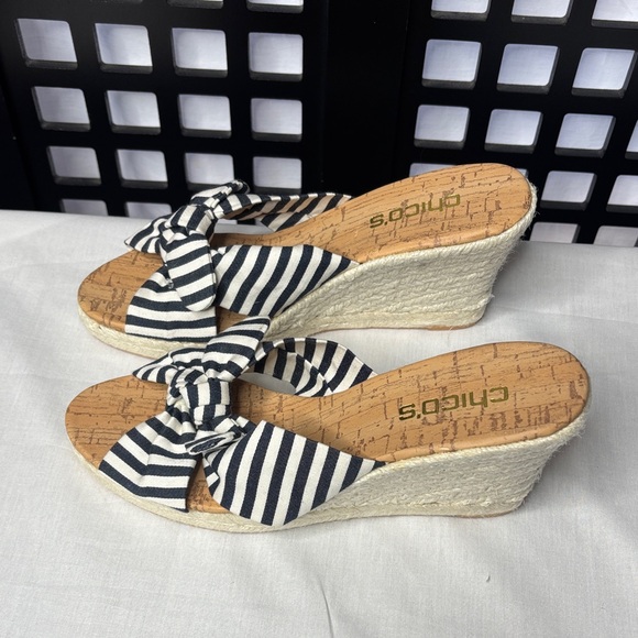 🖤 Chico’s Black & White Striped Espadrilles Heel Size 8 New 🖤 - Picture 4 of 12